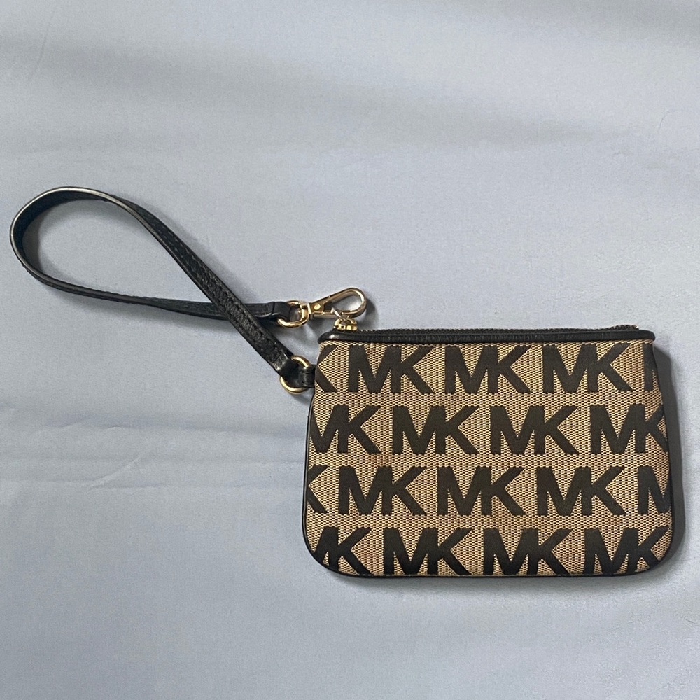 Michael Kors Monogram Logo Fabric Wristlet / Wallet - Brown / Gold